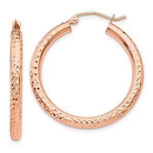3mm x 30mm 14k Rose Gold Large Diamond-Cut Round Hoop Earrings
